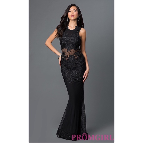 Black Lace Open Back Prom Dress - Picture 1 of 4